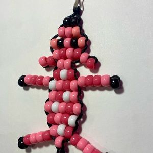 handmade pink doe deer bead keychain